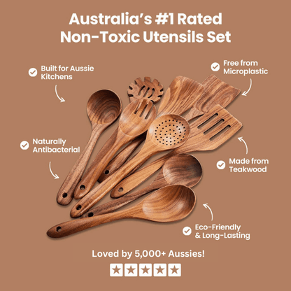 The TeakWood 9™ | Premium Non-Toxic Utensil Set