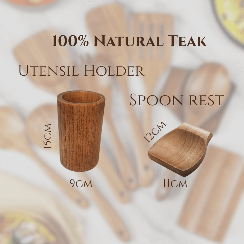 Wattle&Wombat™ Teak Utensil Holder & Spoon Rest