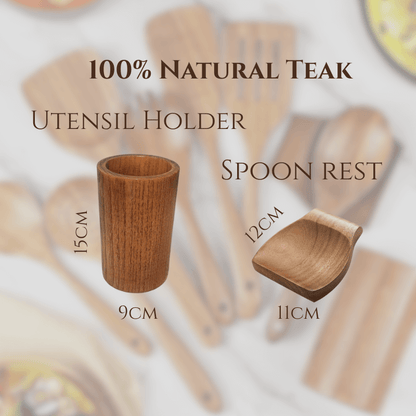 Wattle&Wombat™ Teak Utensil Holder & Spoon Rest