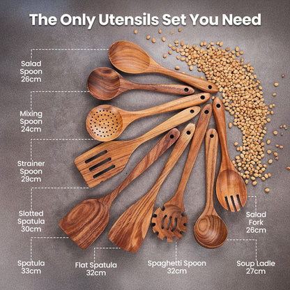 The TeakWood 9™ | Premium Non-Toxic Utensil Set