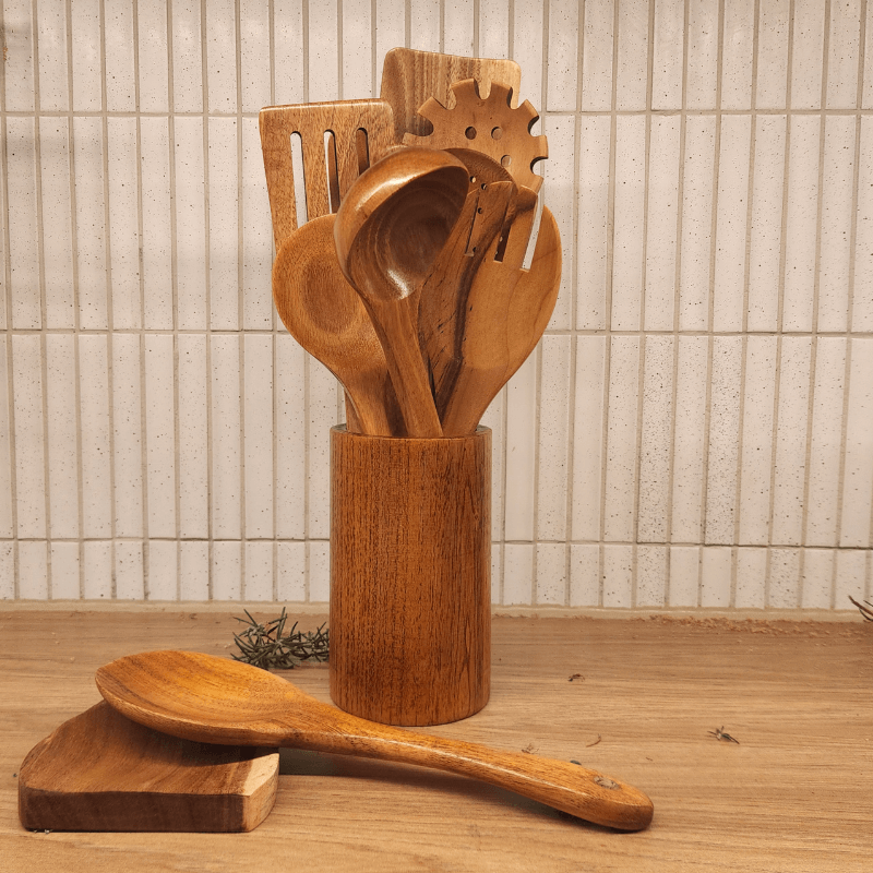 Wattle&Wombat™ Teak Utensil Holder & Spoon Rest